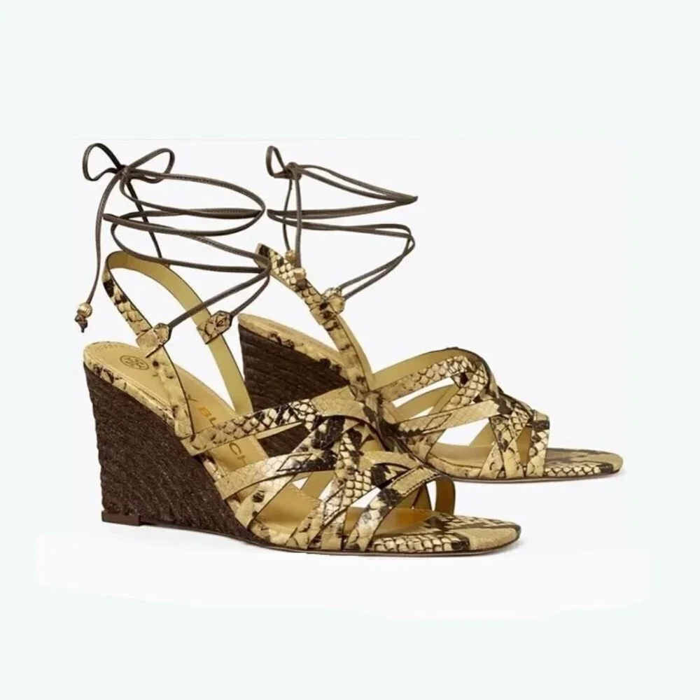 Womens Tory Burch Basket Weave Espadrille Wedge Sandals, Size: 10 NIB